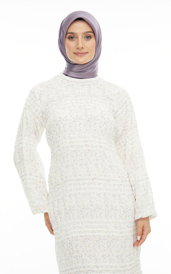 SETRMS BEJ-LİLA Ribanalı Reglan Kesim Şifon Elbise 2425153 - 4