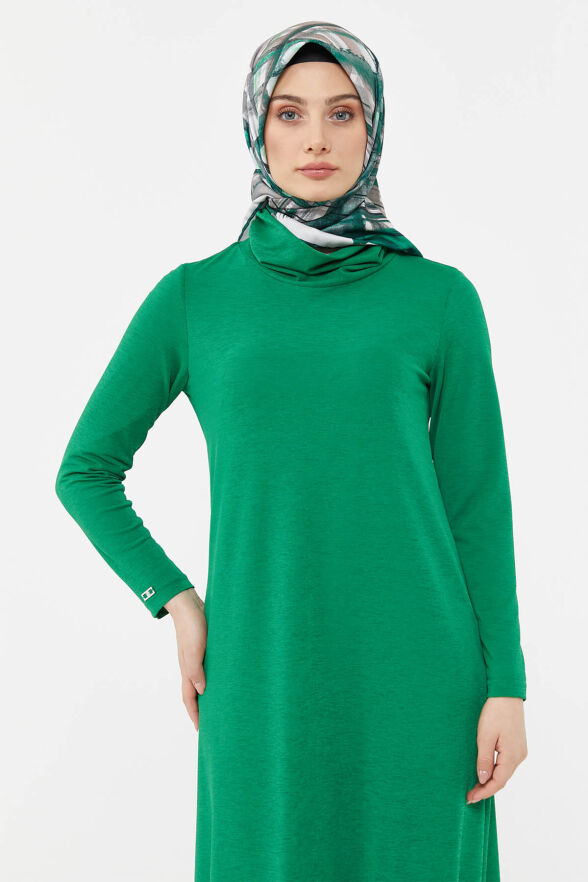 SETRMS BENETTON YEŞİL Boğazlı Yaka Basic Elbise 2425039 - 3