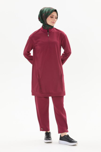 SETRMS BORDO Nervür Detaylı Spor Tunik & Pantolon Takım 2517097 - SETRMS