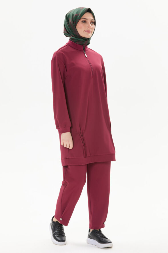 SETRMS BORDO Nervür Detaylı Spor Tunik & Pantolon Takım 2517097 - 2