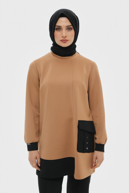 SETRMS CAMEL Çift Renkli Cep Detaylı Scuba Tunik 2514013 - SETRMS