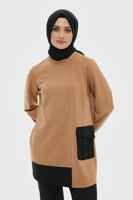 SETRMS CAMEL Çift Renkli Cep Detaylı Scuba Tunik 2514013 - SETRMS (1)