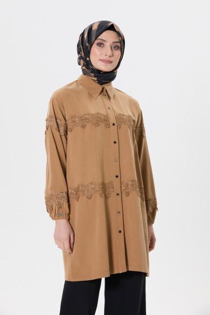 SETRMS CAMEL Güpür Detaylı Gömlek Yakalı Tunik 2514071 - SETRMS