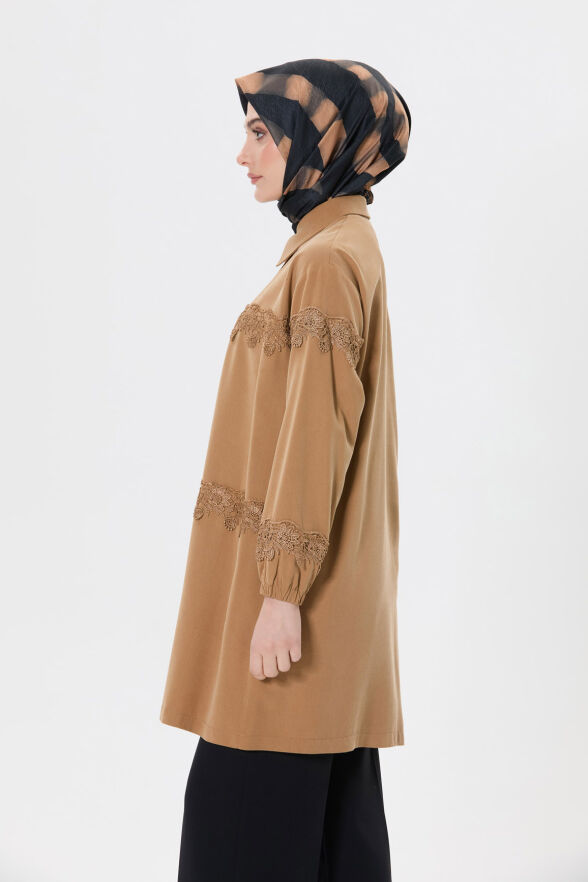 SETRMS CAMEL Güpür Detaylı Gömlek Yakalı Tunik 2514071 - 3