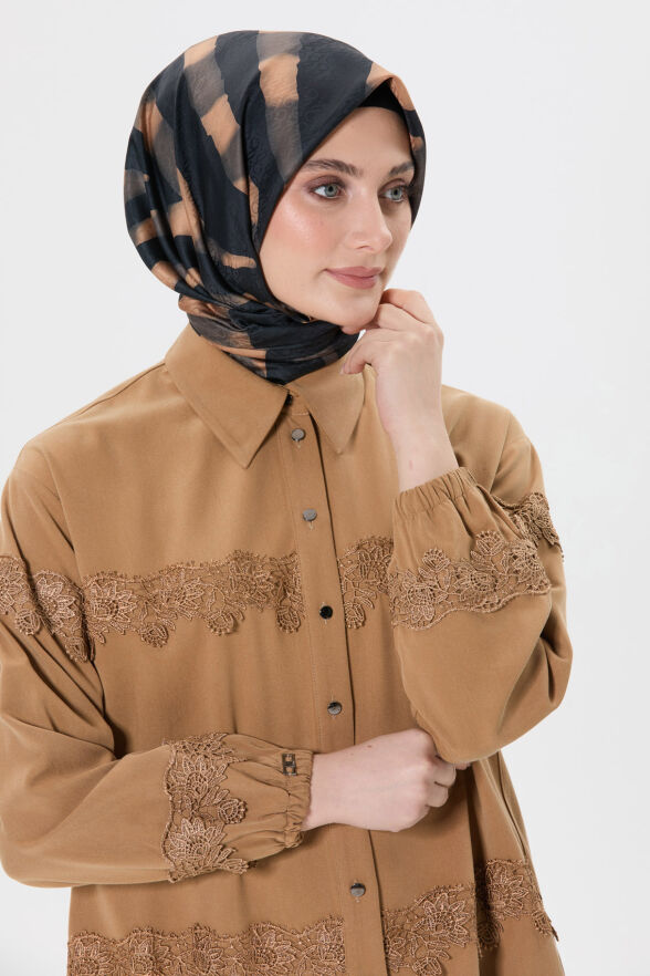 SETRMS CAMEL Güpür Detaylı Gömlek Yakalı Tunik 2514071 - 5