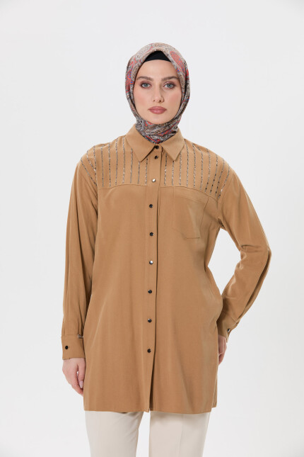 SETRMS CAMEL Taş Detaylı Cepli Tunik 2514123 