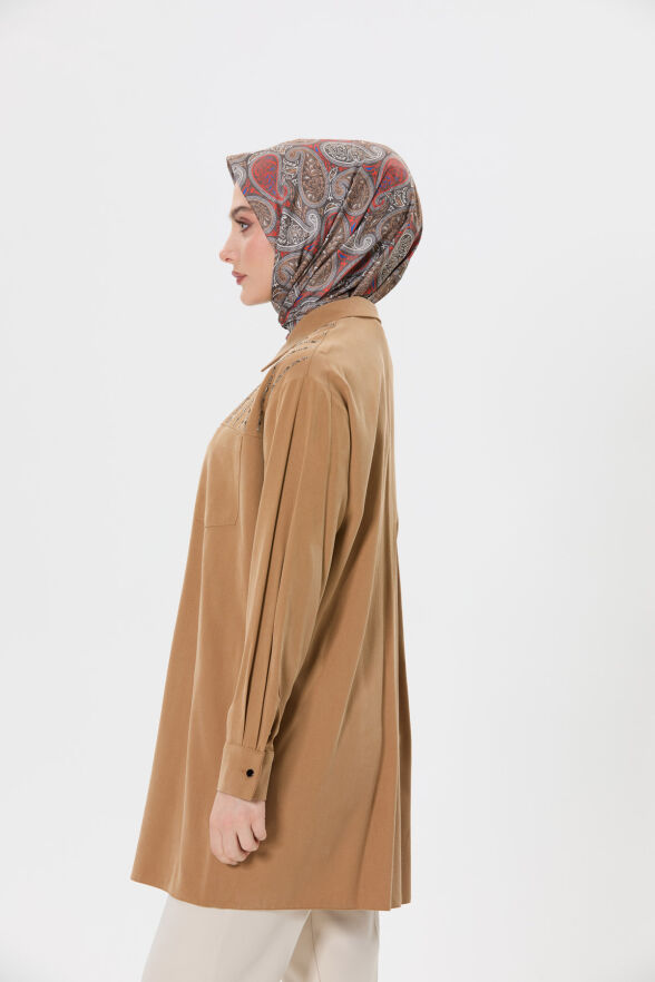 SETRMS CAMEL Taş Detaylı Cepli Tunik 2514123 - 3