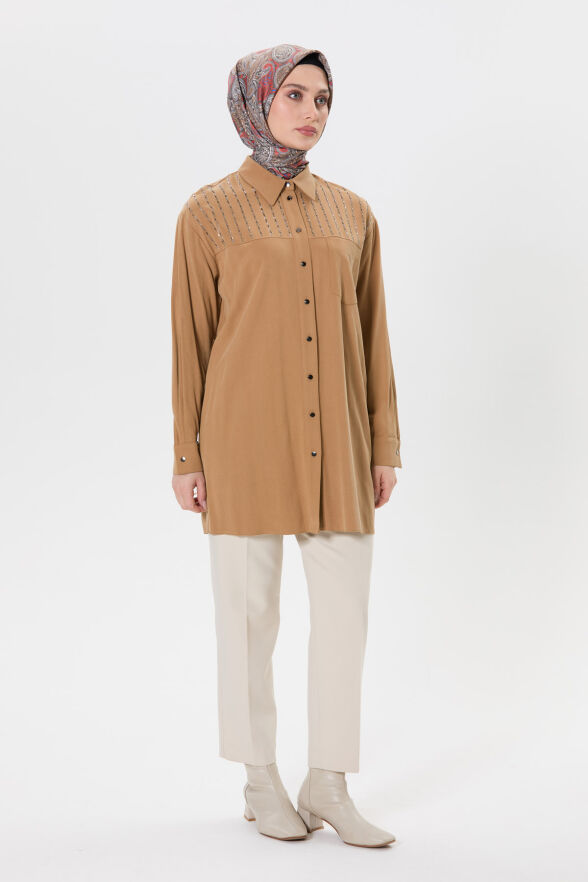 SETRMS CAMEL Taş Detaylı Cepli Tunik 2514123 - 4