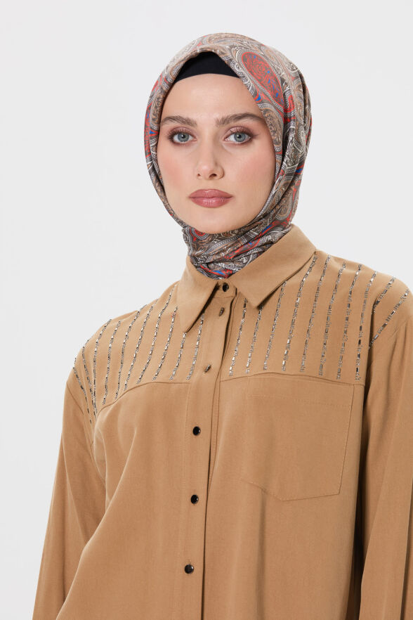 SETRMS CAMEL Taş Detaylı Cepli Tunik 2514123 - 5