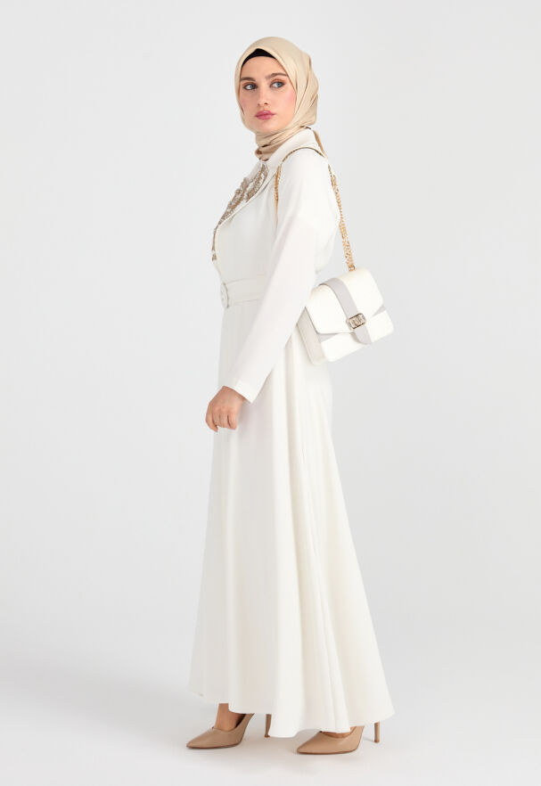 SETRMS EKRU İşleme Detaylı Kruvaze Yaka Abaya 2322008 - 3