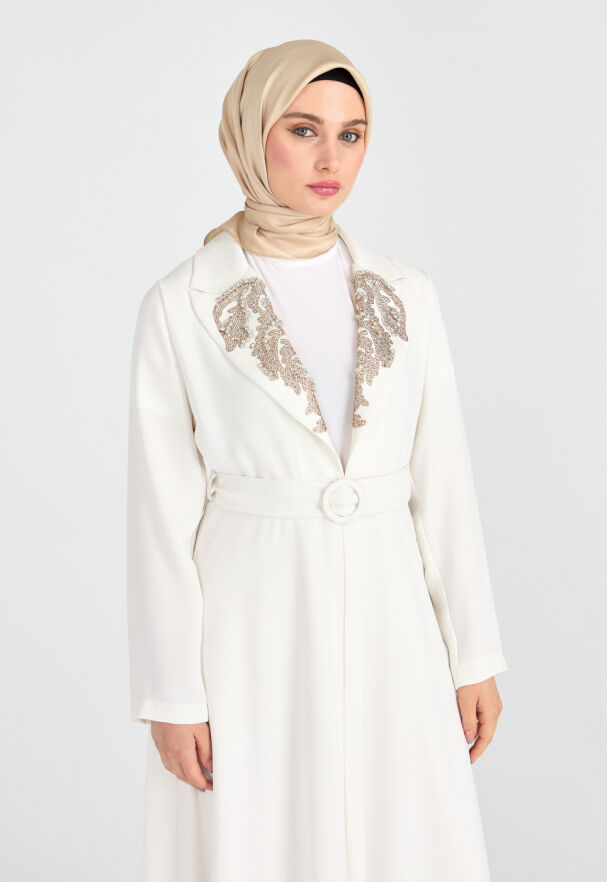 SETRMS EKRU İşleme Detaylı Kruvaze Yaka Abaya 2322008 - 4