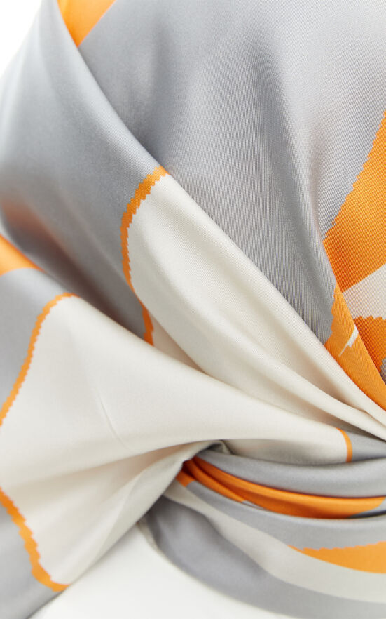 SETRMS GRİ-ORANJ Geometrik Desen Twill İpek Eşarp 2427164859 - 4