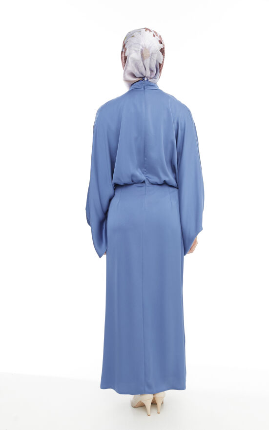 SETRMS İNDİGO Drape Detaylı Yarasa Kol Abiye Elbise 2425112 - 6