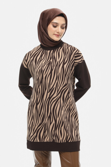 SETRMS KAHVERENGİ Çift Renkli Zebra Desen Tunik 251808505 - SETRMS