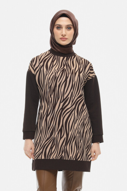 SETRMS KAHVERENGİ Çift Renkli Zebra Desen Tunik 251808505 - SETRMS (1)