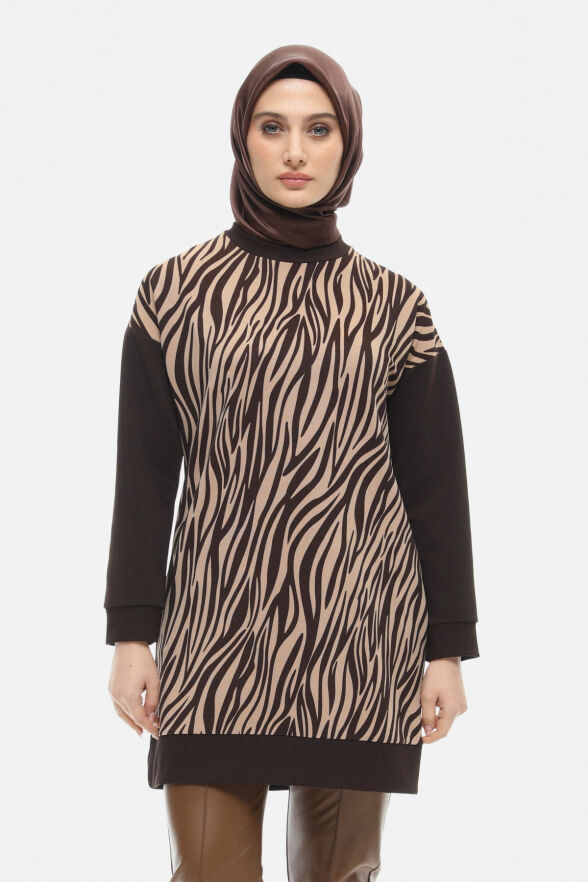 SETRMS KAHVERENGİ Çift Renkli Zebra Desen Tunik 251808505 - 2