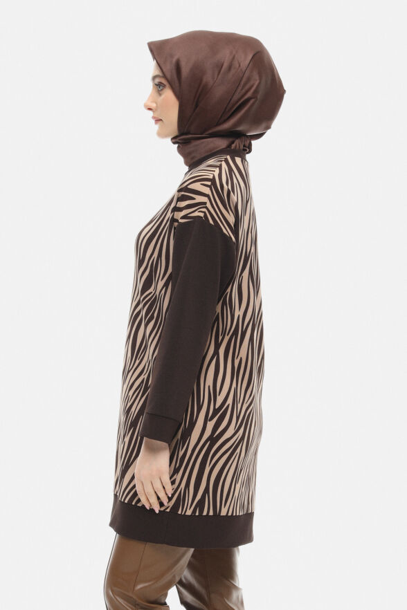 SETRMS KAHVERENGİ Çift Renkli Zebra Desen Tunik 251808505 - 3