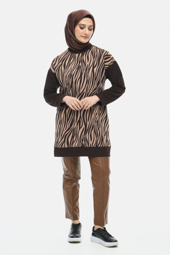 SETRMS KAHVERENGİ Çift Renkli Zebra Desen Tunik 251808505 - 4