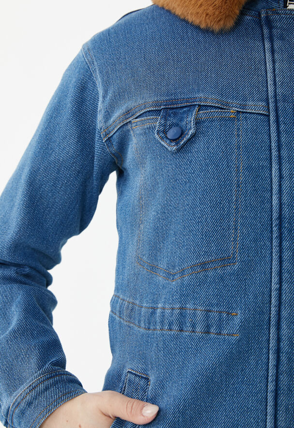 SETRMS LACİVERT Çıkarılabilir Peluş Yaka Denim Kap 2413258 - 5