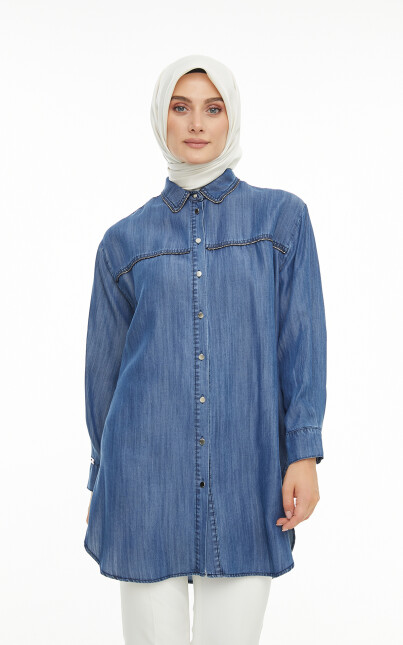 SETRMS LACİVERT Şerit Taşlı Jean Tunik 2424092 