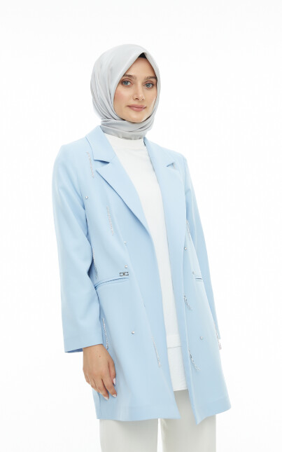 SETRMS MAVİ Sarkıt Taş Detaylı Blazer Ceket 2427158 - SETRMS (1)