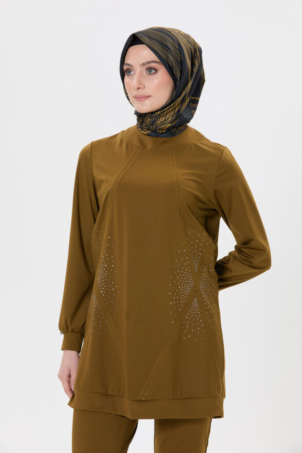 SETRMS OLIVE Taş Baskılı Tunik & Pantolon Takım 2517009 - 4