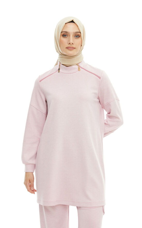 SETRMS PEMBE Fermuar Detaylı Tunik-Pantolon Spor Takım 2427016 - 4