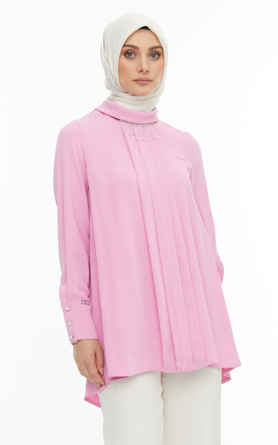 SETRMS PEMBE Katlı Yaka Kolyeli Tunik 2425099 