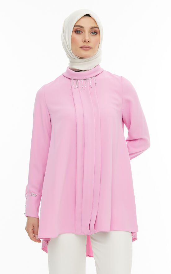 SETRMS PEMBE Katlı Yaka Kolyeli Tunik 2425099 - 2