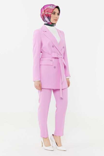 SETRMS PEMBE Kuşaklı Blazer Ceket- Pantolon Takım 2427078 - SETRMS