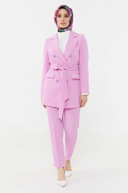 SETRMS PEMBE Kuşaklı Blazer Ceket- Pantolon Takım 2427078 - SETRMS (1)