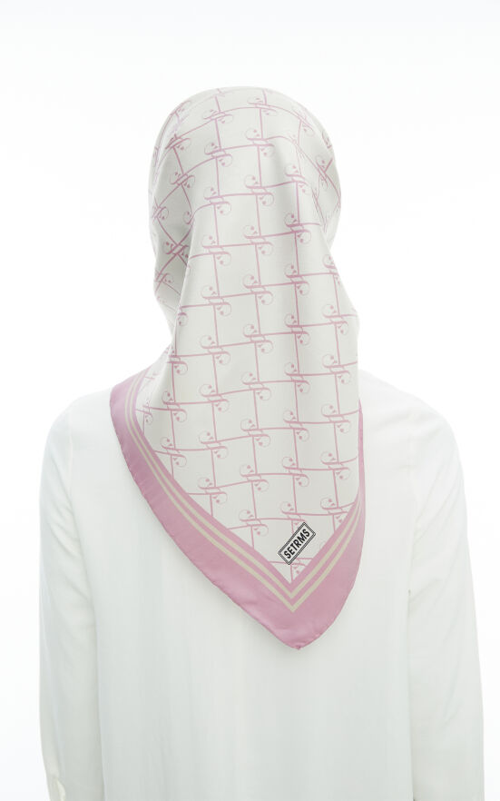 SETRMS PEMBE Monogram Çerçeveli Twill İpek Eşarp 2427104864 - 6