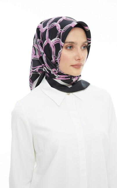 SETRMS PEMBE - SİYAH Halka Desen Twill İpek Eşarp 2427124861 - SETRMS