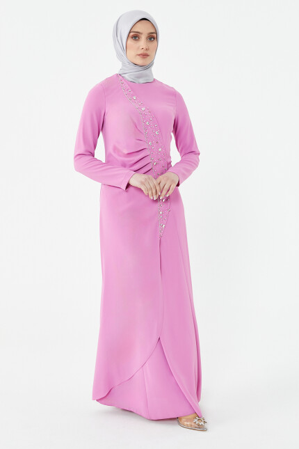 SETRMS PEMBE Taşlı Drape Detaylı Abiye Elbise 24251292325129 - SETRMS