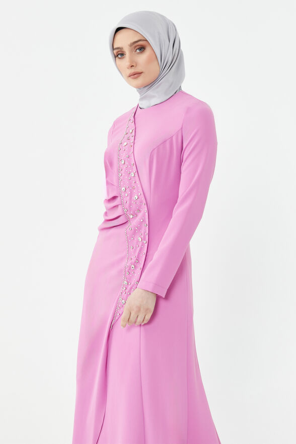 SETRMS PEMBE Taşlı Drape Detaylı Abiye Elbise 24251292325129 - 4