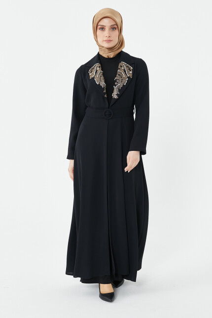 SETRMS SİYAH İşleme Detaylı Kruvaze Yaka Abaya 2322008 - SETRMS (1)