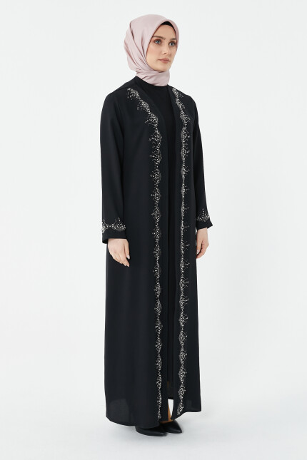 SETRMS SİYAH Taş Yapıştırmalı Abaya 2322011 - SETRMS