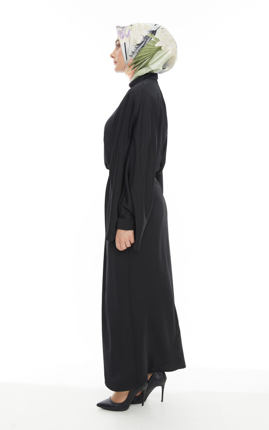 SETRMS SİYAH Drape Detaylı Yarasa Kol Abiye Elbise 2425112 - 3