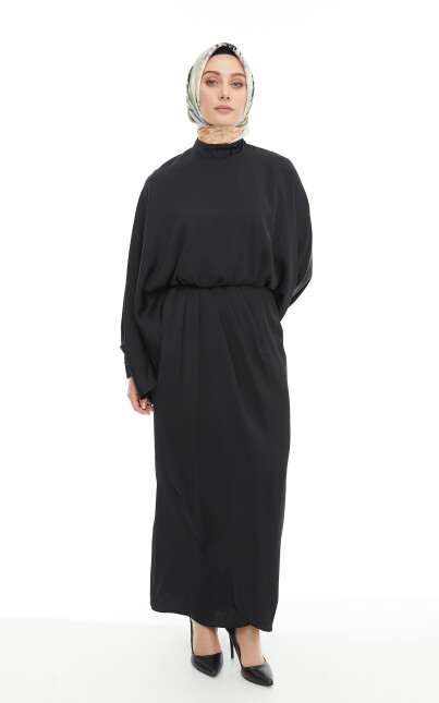 SETRMS SİYAH Drape Detaylı Yarasa Kol Abiye Elbise 2425112 - SETRMS (1)