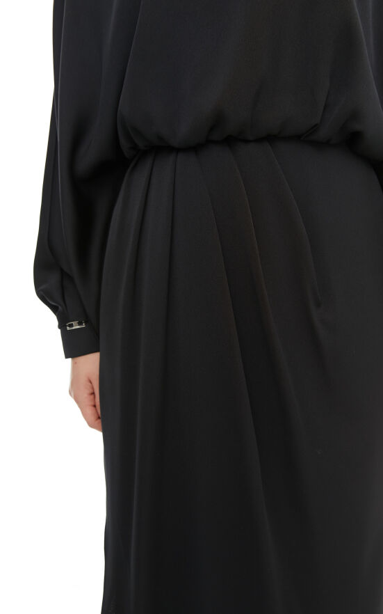 SETRMS SİYAH Drape Detaylı Yarasa Kol Abiye Elbise 2425112 - 5