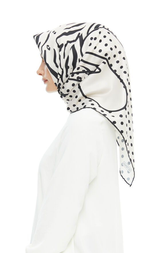 SETRMS SİYAH - BEJ Leopar-Zebra Desenli Eşarp 2428874003 - 4