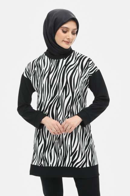 SETRMS SİYAH Çift Renkli Zebra Desen Tunik 251808505 - SETRMS