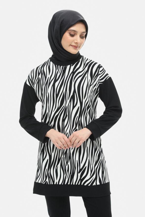 SETRMS SİYAH Çift Renkli Zebra Desen Tunik 251808505 - 1