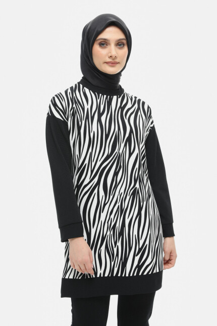 SETRMS SİYAH Çift Renkli Zebra Desen Tunik 251808505 - SETRMS (1)