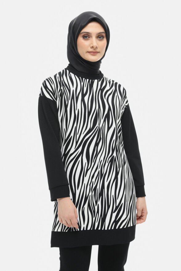 SETRMS SİYAH Çift Renkli Zebra Desen Tunik 251808505 - 2