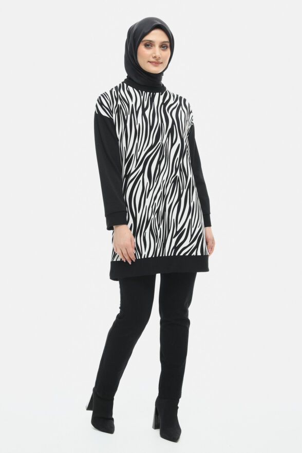 SETRMS SİYAH Çift Renkli Zebra Desen Tunik 251808505 - 4