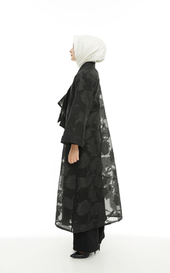 SETRMS SİYAH Fiyonk Detaylı Organze Abaya 2422074 - 4