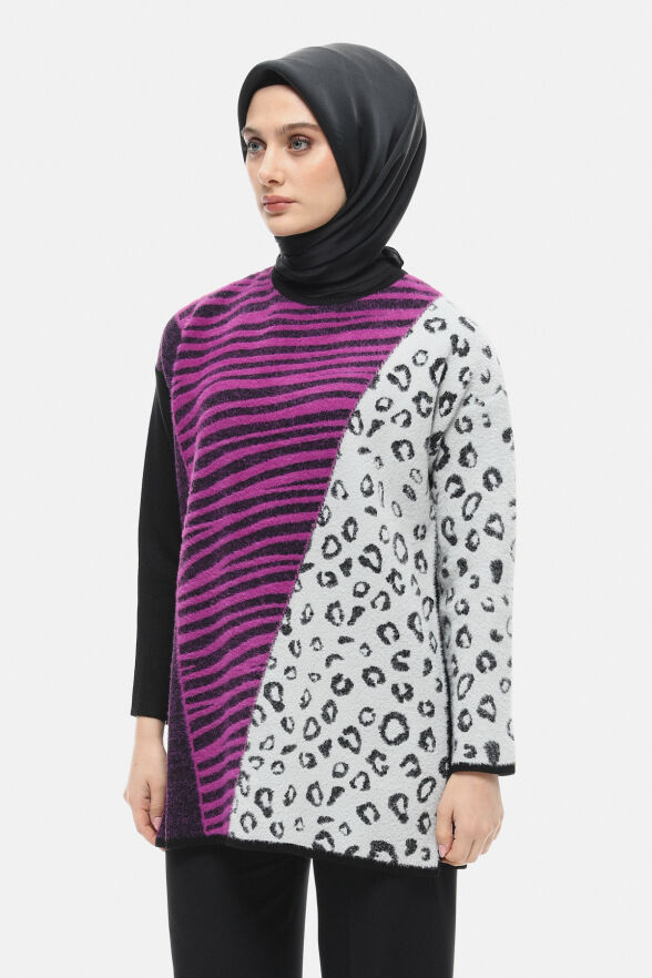 SETRMS SİYAH - FUŞYA Leopar ve Zebra Desenli Triko Tunik 251735024 - 2