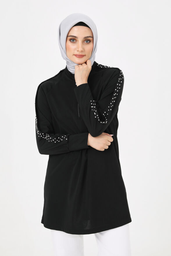 SETRMS SİYAH İnci Detaylı Reglan Kesim Tunik 2427132 - 2