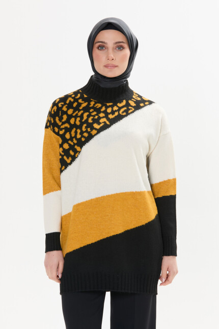 SETRMS SİYAH - SARI Leopar Desenli Triko Tunik 251715224 - SETRMS